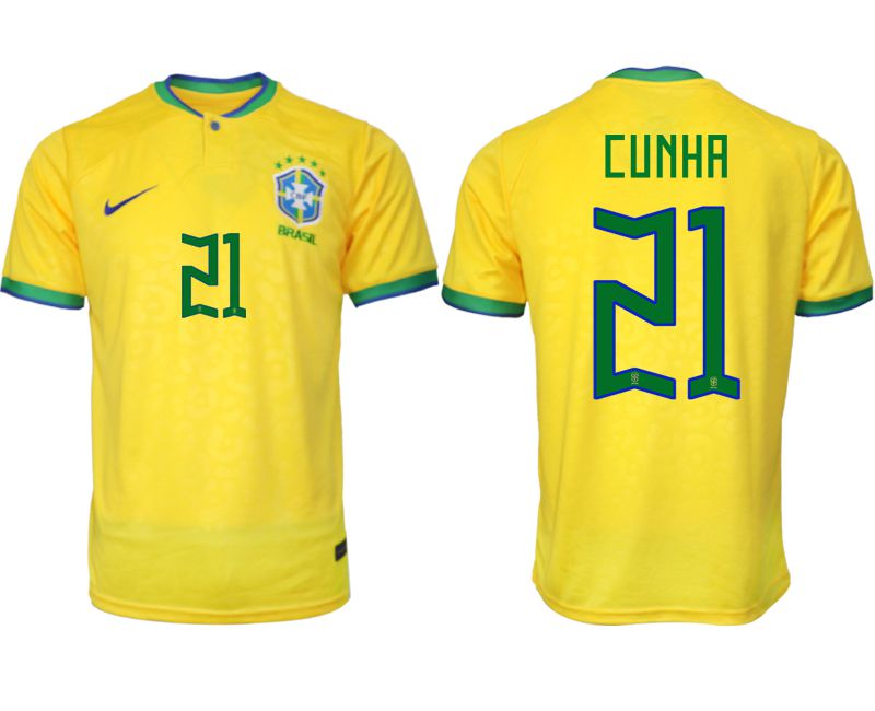 Men 2022 World Cup National Team Brazil home aaa version yellow 21 Soccer Jersey